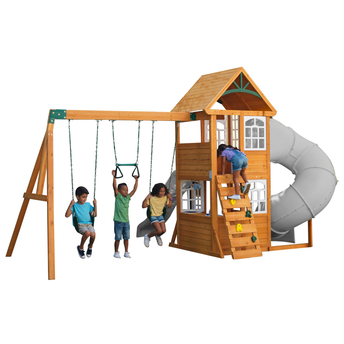 KidKraft Sterling Falls Wooden Swing Set/Playset with Clubhouse, Mailbox, Slide and Play Kitchen
