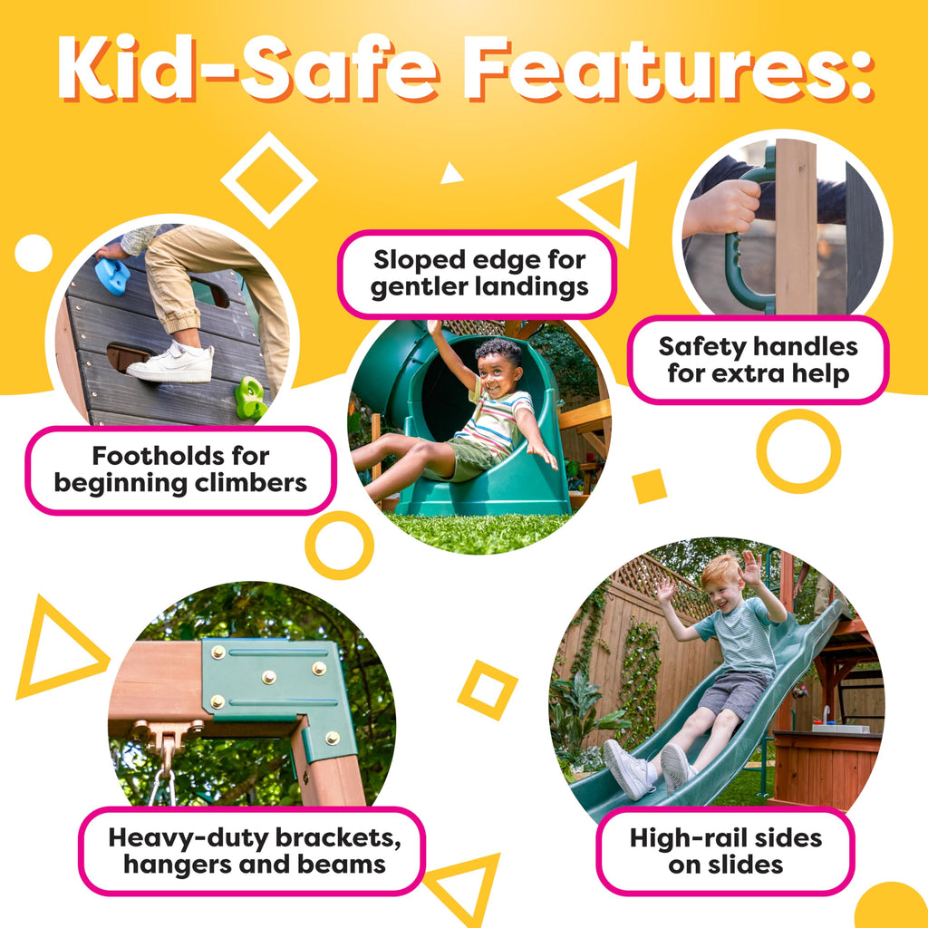 KidKraft Sterling Falls Wooden Swing Set/Playset with Clubhouse, Mailbox, Slide and Play Kitchen