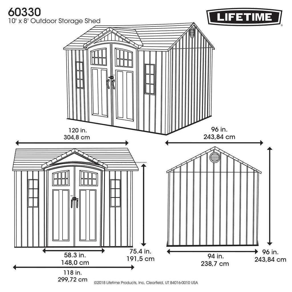 Lifetime 10 ft x 8 ft Outdoor Storage Shed – Heavy-Duty Resin Backyard Shed with Skylights, Windows, Steel-Reinforced Textured Walls