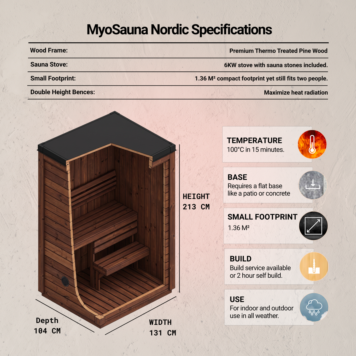 European Crafted Natural Timber Compact Outdoor Sauna